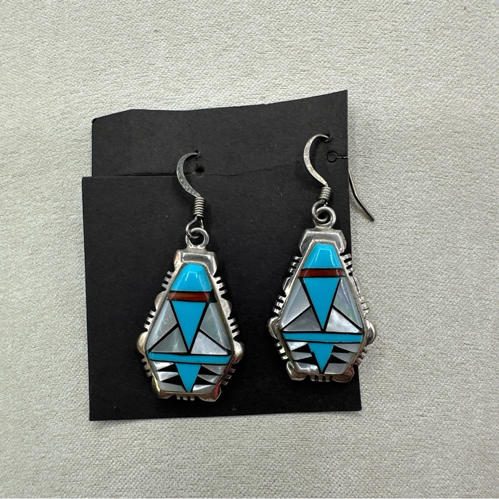 Native American Sterling Dangle Drop Earrings - image 1